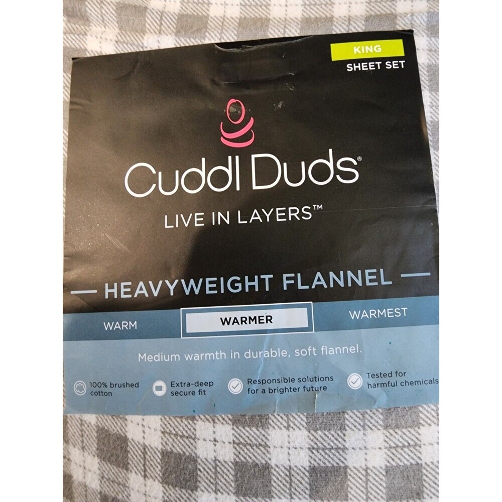 NEW Cuddl Duds KING Heavyweight Flannel Sheet Set Plaid Brushed Cotton Durable - Picture 3 of 5
